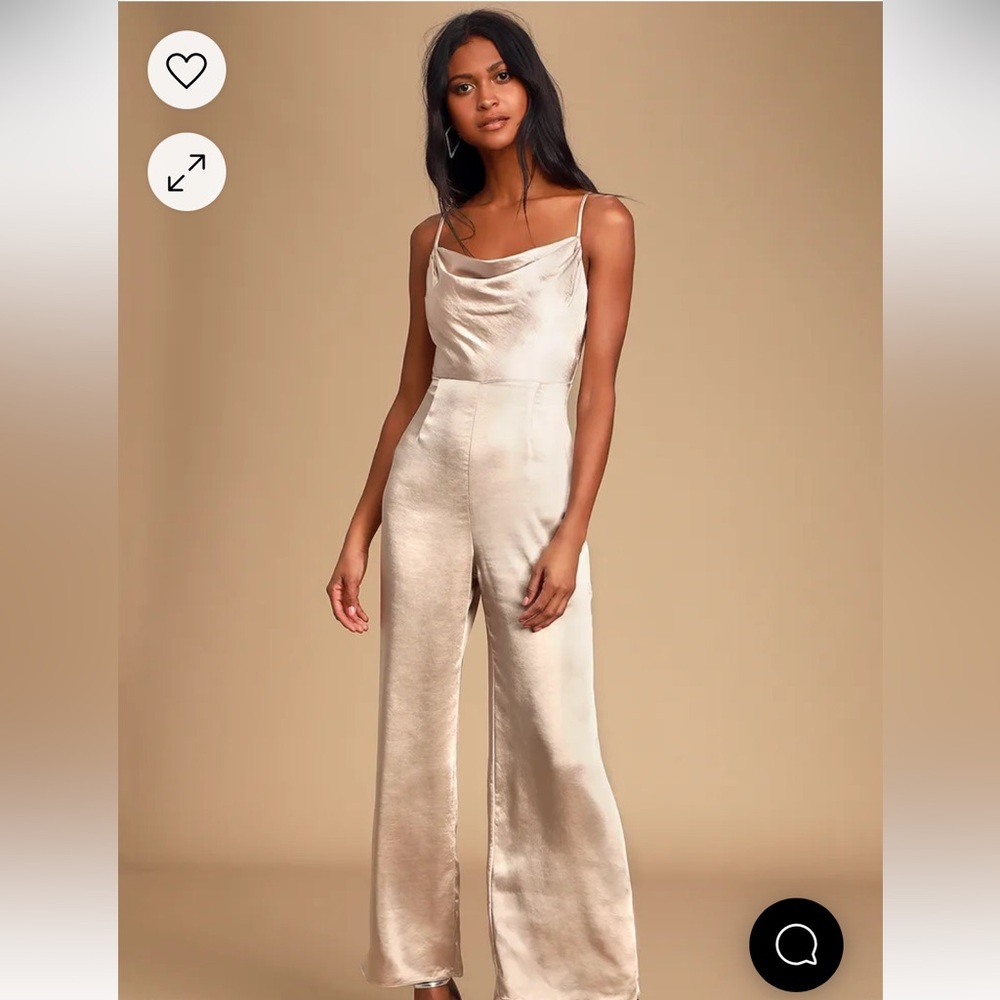 NWT Lush Perfect Night Champagne Satin Cowl Neck Culotte Jumpsuit
